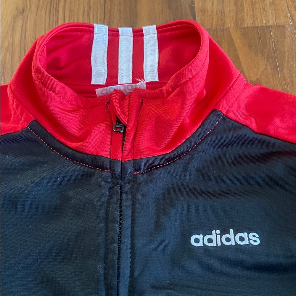 Adidas Full Zip-Up Track Jacket - black/red/white- size 6 - Picture 2 of 4